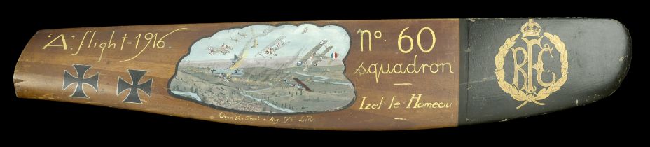 A Great War Mahogany Propeller Blade depicting Albert Ball, V.C. Adapted to become a partic...