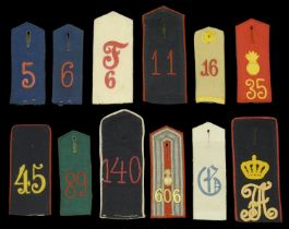 Imperial German Shoulder Boards. 12 coloured examples, comprising Train Battalion 5. Train...