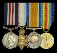 A Great War 'Western Front' M.M. group of four awarded to Private F. J. Harding, Royal Welsh...