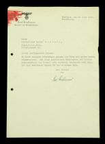 Gauleiter Karl Kaufmann Letter. A4 size letter, punch-holed for filing, red ink stain to th...
