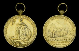 Alexander Davison's Medal for The Nile 1798, bronze-gilt, fitted with contemporary ball and...