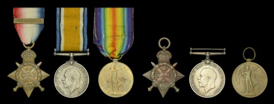 Three: Sapper A. H. Andrews, Royal Engineers 1914 Star, with later slide clasp (9998 Sapr:...