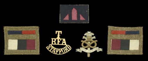 Staffordshire (51st Field Brigade) Territorial Artillery Insignia. A scarce selection of in...