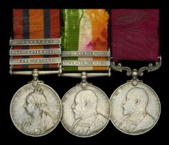 Three: Sergeant G. Ratliff, Suffolk Regiment Queen's South Africa 1899-1902, 3 clasps, Ca...