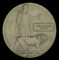 An unusual Great War Memorial Plaque to Lieutenant C. E. Adams, D.C.M., Royal Fusiliers, lat...