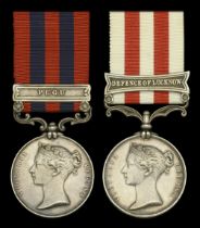 A Defence of Lucknow casualty pair awarded to Private J. Hunter, 1st Madras Fusiliers Ind...