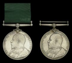 Volunteer Force Long Service Medal, E.VII.R. (2) (1568 Sjt: H. C. R. Card. 1/V.B. Suffolk Re...