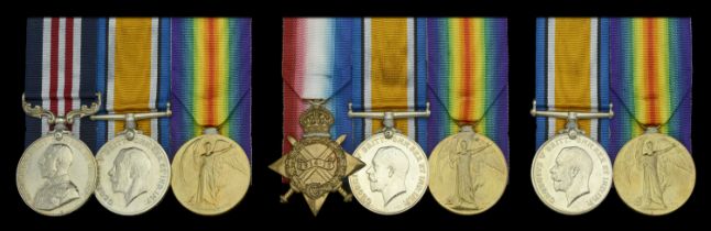 Family group: A Great War 1918 'Somme' M.M. group of three awarded to Private A. H. Adcoc...