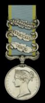 Crimea 1854-56, 3 clasps, Alma, Inkermann, Sebastopol, top clasp loose on riband, as issued...