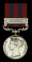 India General Service 1854-95, 1 clasp, Bhootan (107 Gunr. W. Smith, Armstrong Mtn. By) susp...