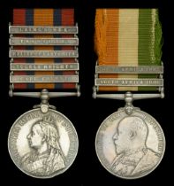 Pair: Private G. Morgan, King's Royal Rifle Corps Queen's South Africa 1899-1902, 5 clasp...