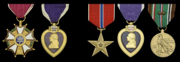 A United States of America Legion of Merit and Purple Heart pair awarded to A. W. Parry Uni...