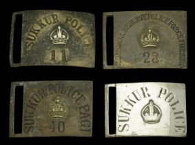 Indian Police Waist Belt Clasps. A small selection, including Sukkur District; 11th Distric...