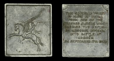 Arnhem Souvenir Ticket, 73mm x 64mm, aluminium, the obverse featuring the logo of the Britis...