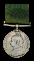 Volunteer Force Long Service Medal, V.R., unnamed as issued, on mounting pin, edge nicks, go...