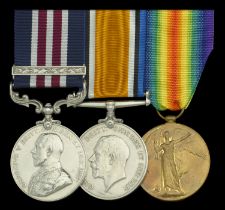 A fine Great War M.M. and Second Award Bar group of three awarded to Corporal E. E. Bell, 1/...