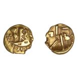 DUROTRIGES, Uninscribed series, Quarter-Stater, crescent with three appendages ('three men i...