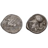 Greek Coinages, CORINTHIA, Corinth, Stater, 400-350, Pegasus flying left, q below, rev. helm...