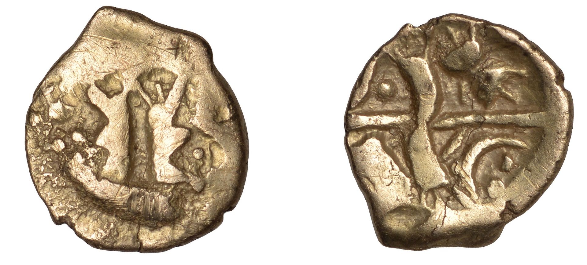 BELGAE, Early Uninscribed series, Quarter-Stater, British O [Hampshire Thunderbolt type], st...