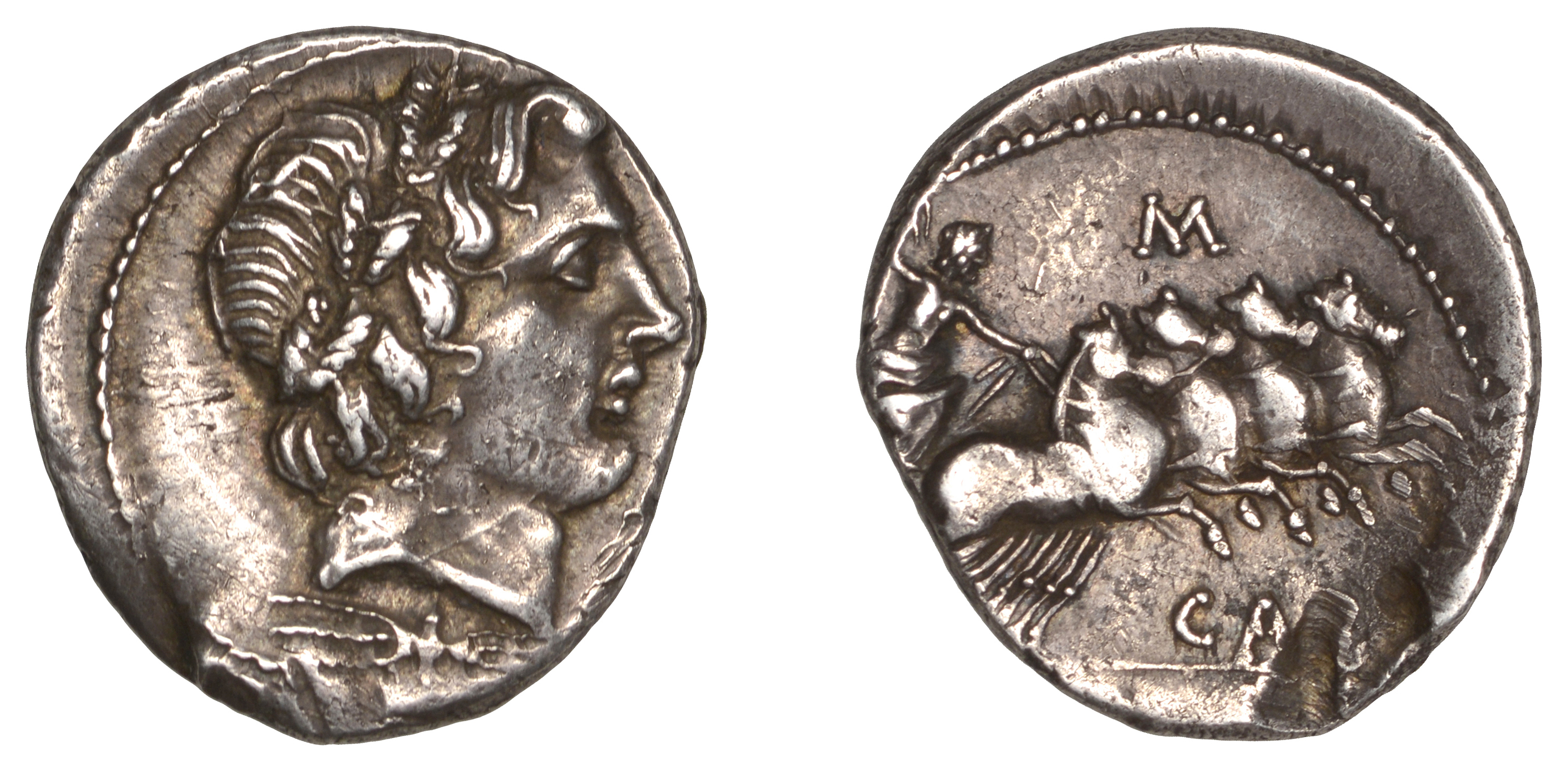 Roman Republican Coinage, Gargilius, Ogulnius and Vergilius, Denarius, c. 86, head of young...