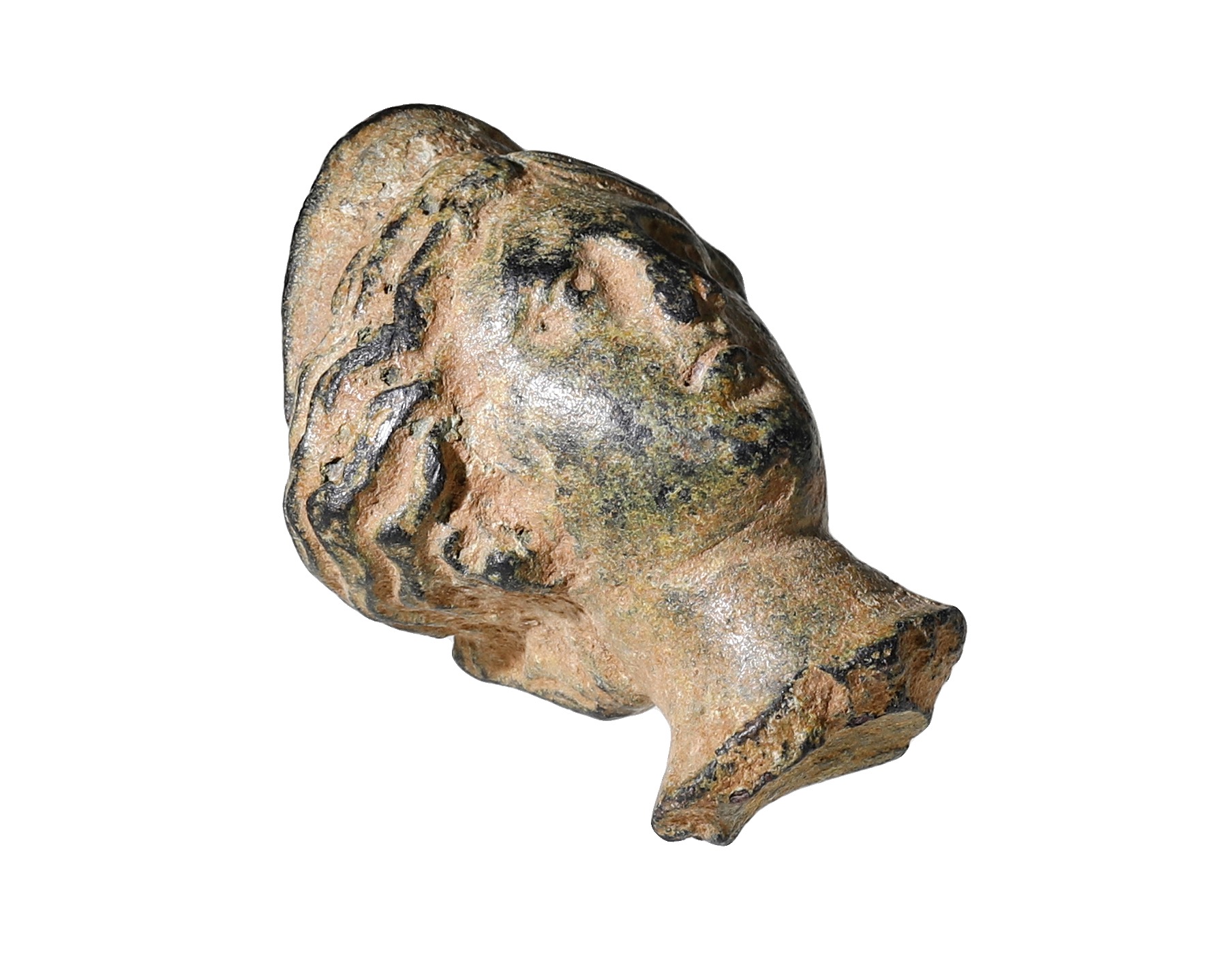 Roman, bronze head of Venus, 1st-2nd century, 3cm x 2.1cm, diademed head with hair centrally... - Image 5 of 5