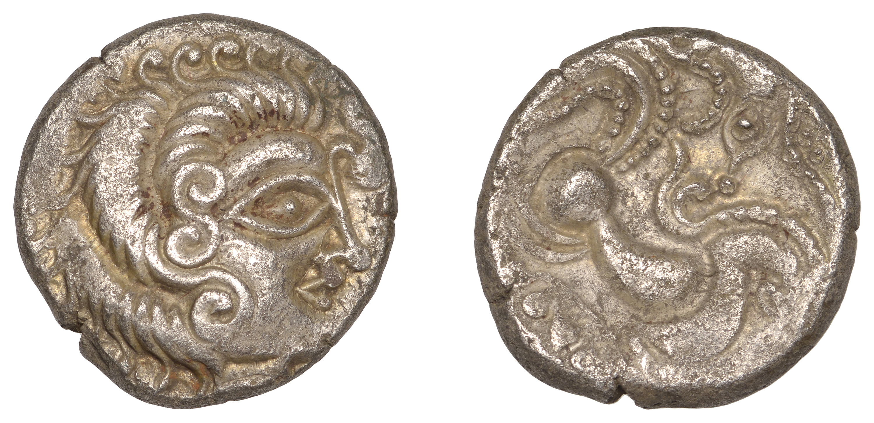 ARMORICAN, Coriosolites, billon Stater, boar type, head of sun-god right, rev. stylised hors...