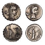 Roman Republican Coinage, L. Roscius Fabatus, Denarii (2), c. 64, head of Juno Sospita right...