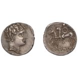 Greek Coinages, IBERIA, Ikalkusken, Denarius, c. 200-150, male head right, rev. cavalryman l...
