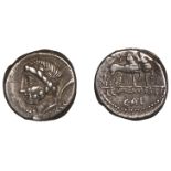 Roman Republican Coinage, L. and C. Memmius L.f. Galeria, Denarius, c. 87, laureate head of...