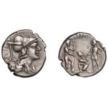 Roman Republican Coinage, Ti. Veturius, Denarius, 137, helmeted and draped bust of Mars righ...
