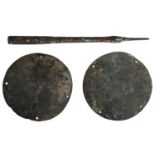 Middle East, Roman period bronze scale pans (2), together with balance arm which tapers to a...