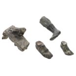 Roman, bronze miniature feet (4), all fragments from figures, 1st-3rd century, two wearing s...