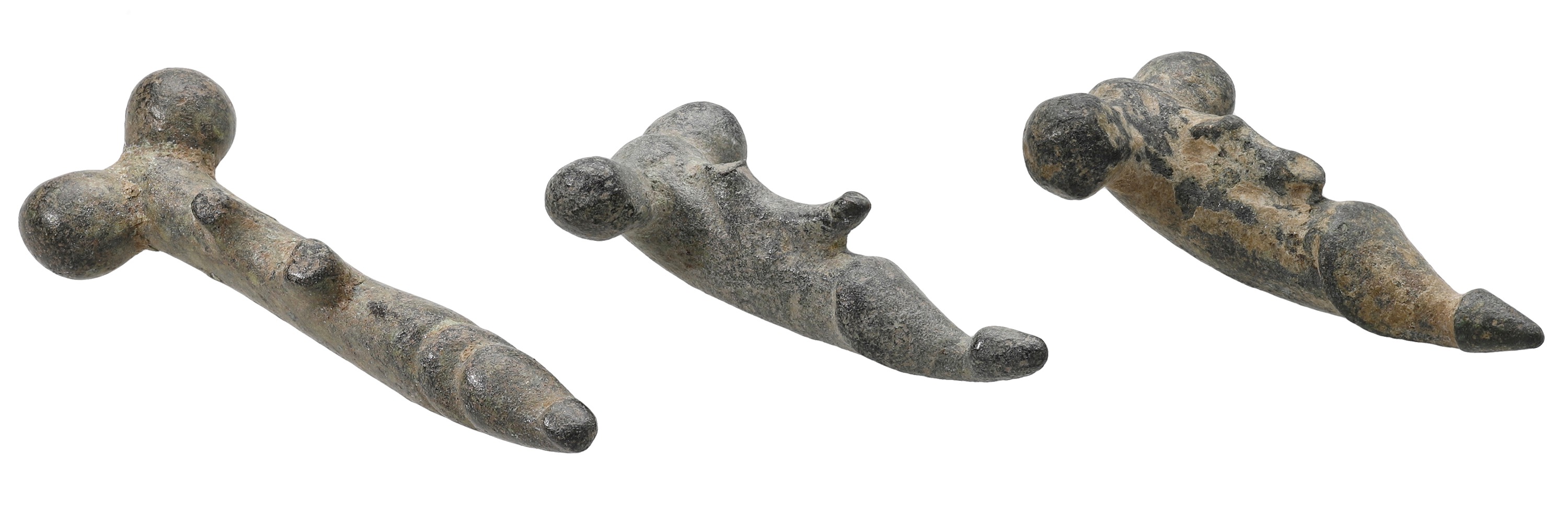 Roman, bronze phallic pendants (3), 2nd century AD, all moulded in the round with a slightly... - Image 2 of 2
