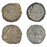 Jewish War, Ã† Prutahs (2), yr 2, [67-8], amphora, rev. vine leaf, 2.79g; yr 3 [68-9], amphor...