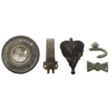 Roman, bronze military fittings (5), 1st-4th century, including harness pendant, 67mm x 44mm...