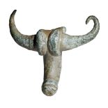 Iron Age/Celtic, a bronze phallic bull's head socketed mount, c. 2nd-1st century BC, 4cm x 3...