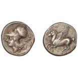 Greek Coinages, AKARNANIA, Leukas, Stater, c. 320-280, Pegasos flying left, Î» below, rev. he...