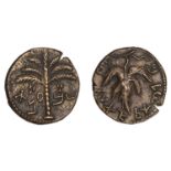 Bar Kochba Revolt, Ã† Unit, attributed to yr 3 [134-5], palm tree with seven branches and two...