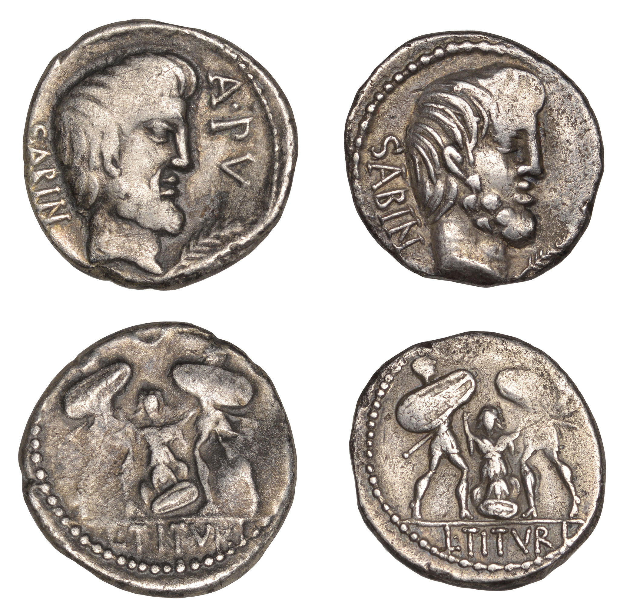 Roman Republican Coinage, L. Titurius L.f. Sabinus, Denarii (2), c. 89, head of king Tatius...