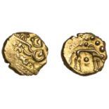 ICENI, Uninscribed issues, Stater, British Ja [Norfolk Wolf type], degraded head of Apollo r...