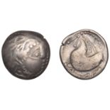 Greek Coinages, EASTERN CELTS, billon Tetradrachm, Schnabelpferd type, late 2nd century BC,...