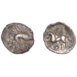 CORIELTAUVI, Early Uninscribed issues, silver Unit, Proto-Boar type, boar right, no spear in...