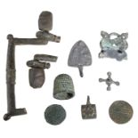 Medieval, artefacts (7), including heraldic pendants (3), shield shape with a lion rampant;...