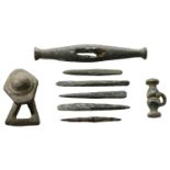 Celtic, bronze artefacts (8), including dress fasteners (2), one with large lozenge-shaped h...