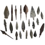 Greek, bronze arrowheads (16), 4th-3rd century BC, socketed and tanged with ribbed heads and...