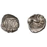 ICENI, Aesu (30-43 AD), silver Unit, two crescents back-to-back divided by colon across wrea...