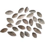 Greek and Roman, lead sling shot (25), almond-shaped, many with names in Greek or Latin, oth...