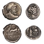 Roman Republican Coinage, Cn. Lentulus Clodianus, Denarius, c. 88, helmeted bust of Mars rig...