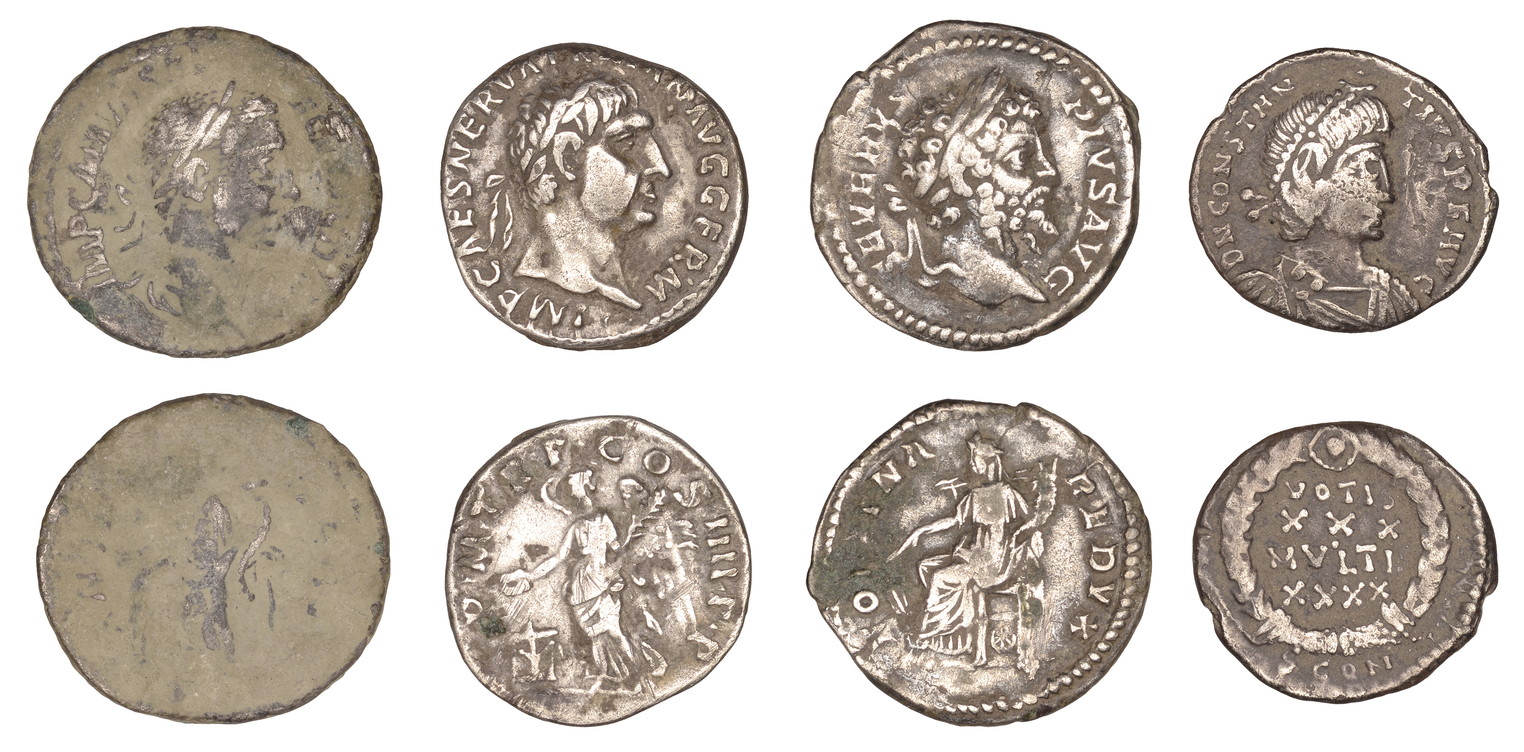 Roman Imperial Coinage, Trajan, Denarius, 97, rev. Victory standing left holding palm and sa...