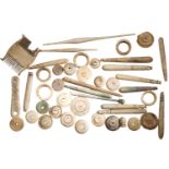 Assorted bone artefacts (45), medieval to 18th century, including two-sided nit comb, gaming...